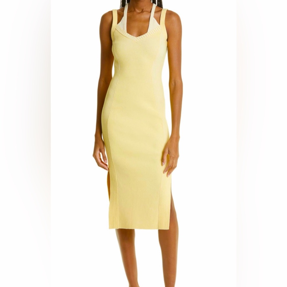 NAADAM Naia Cashmere Color-Plaited Midi Tank Dress, Pale Yellow, XS